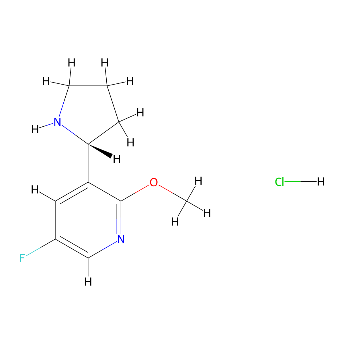 (R)-5-fluoro-2-methoxy-3-(pyrrolidin-2-yl)pyridine hydrochloride molecular structure, CAS 2283442-73-7