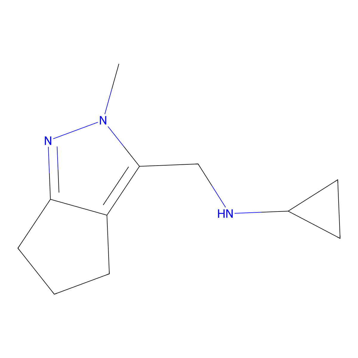 N-({2-methyl-2H,4H,5H,6H-cyclopenta[c]pyrazol-3-yl}methyl)cyclopropanamine molecular structure, CAS 2283630-23-7