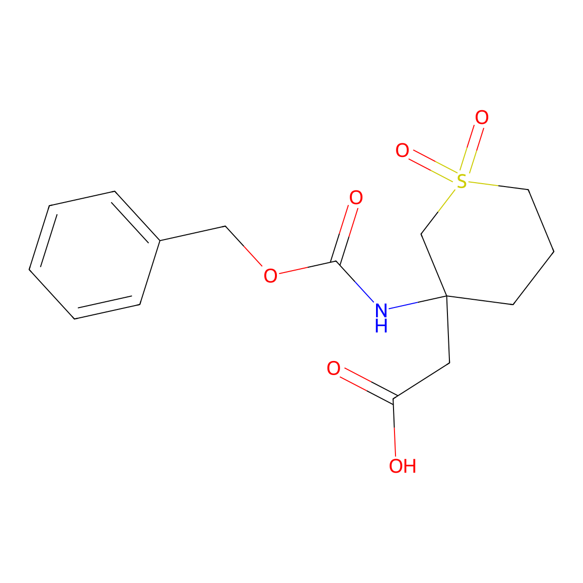 2-(3-{[(Benzyloxy)carbonyl]amino}-1,1-dioxo-1lambda6-thian-3-yl)acetic acid molecular structure, CAS 2283643-87-6