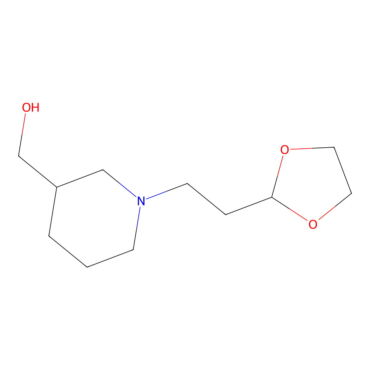 {1-[2-(1,3-Dioxolan-2-yl)ethyl]piperidin-3-yl}methanol molecular structure, CAS 2283681-25-2