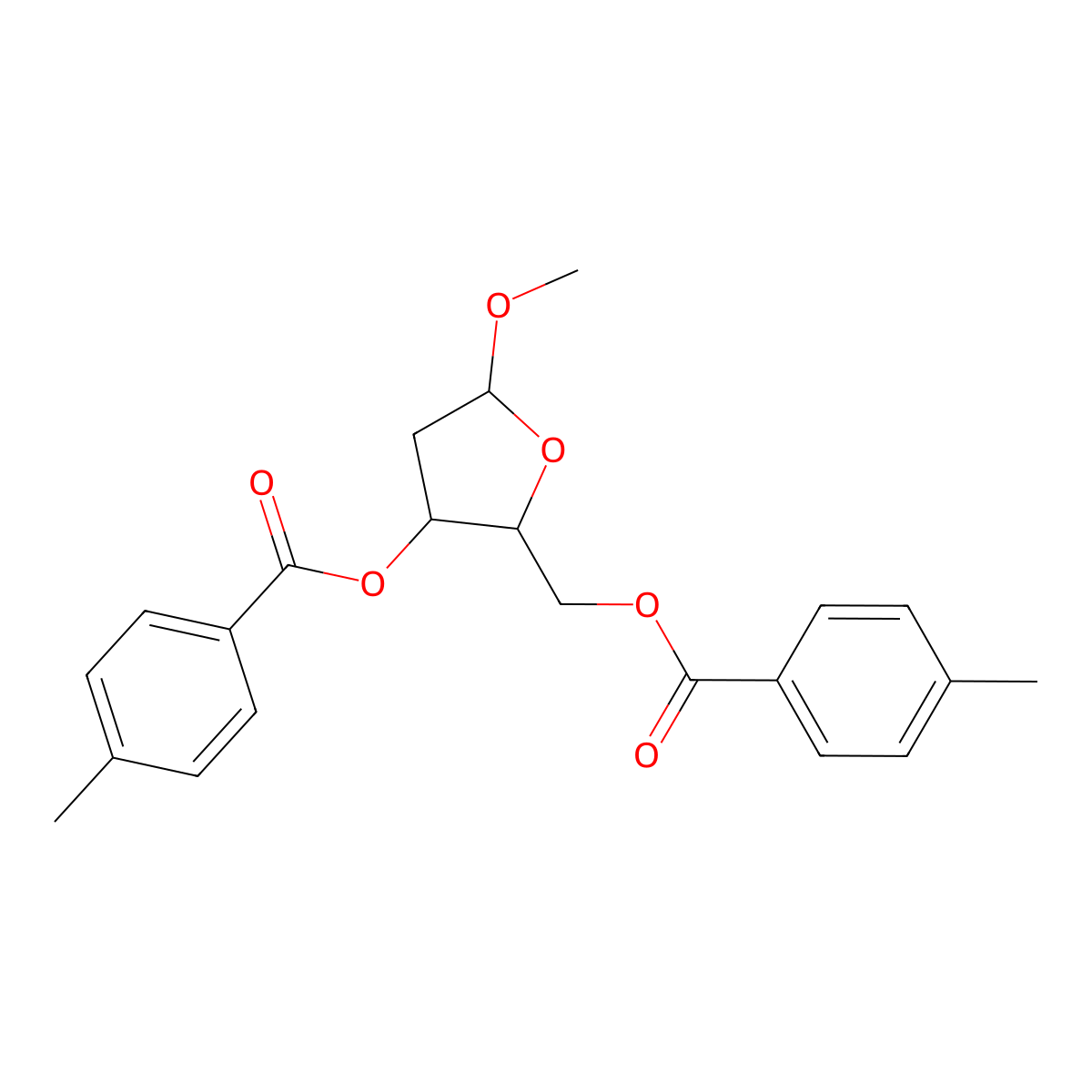 (2S,3R)-5-Methoxy-2-(((4-methylbenzoyl)oxy)methyl)tetrahydrofuran-3-yl 4-methylbenzoate molecular structure, CAS 22837-37-2
