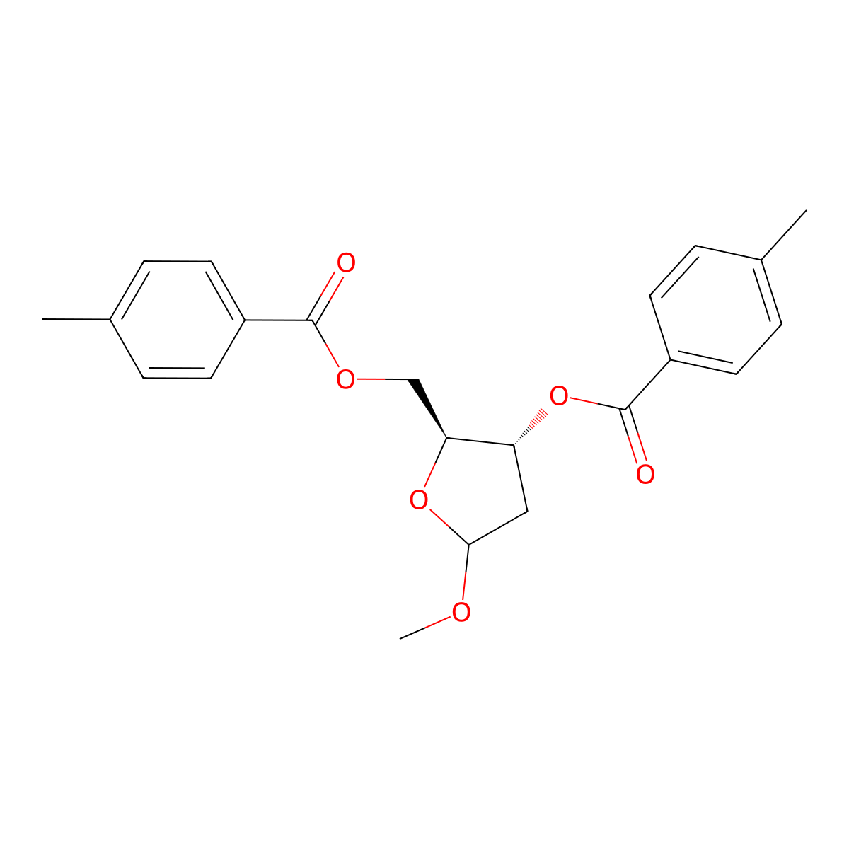 (2S,3R)-5-Methoxy-2-(((4-methylbenzoyl)oxy)methyl)tetrahydrofuran-3-yl 4-methylbenzoate molecular structure, CAS 22837-37-2