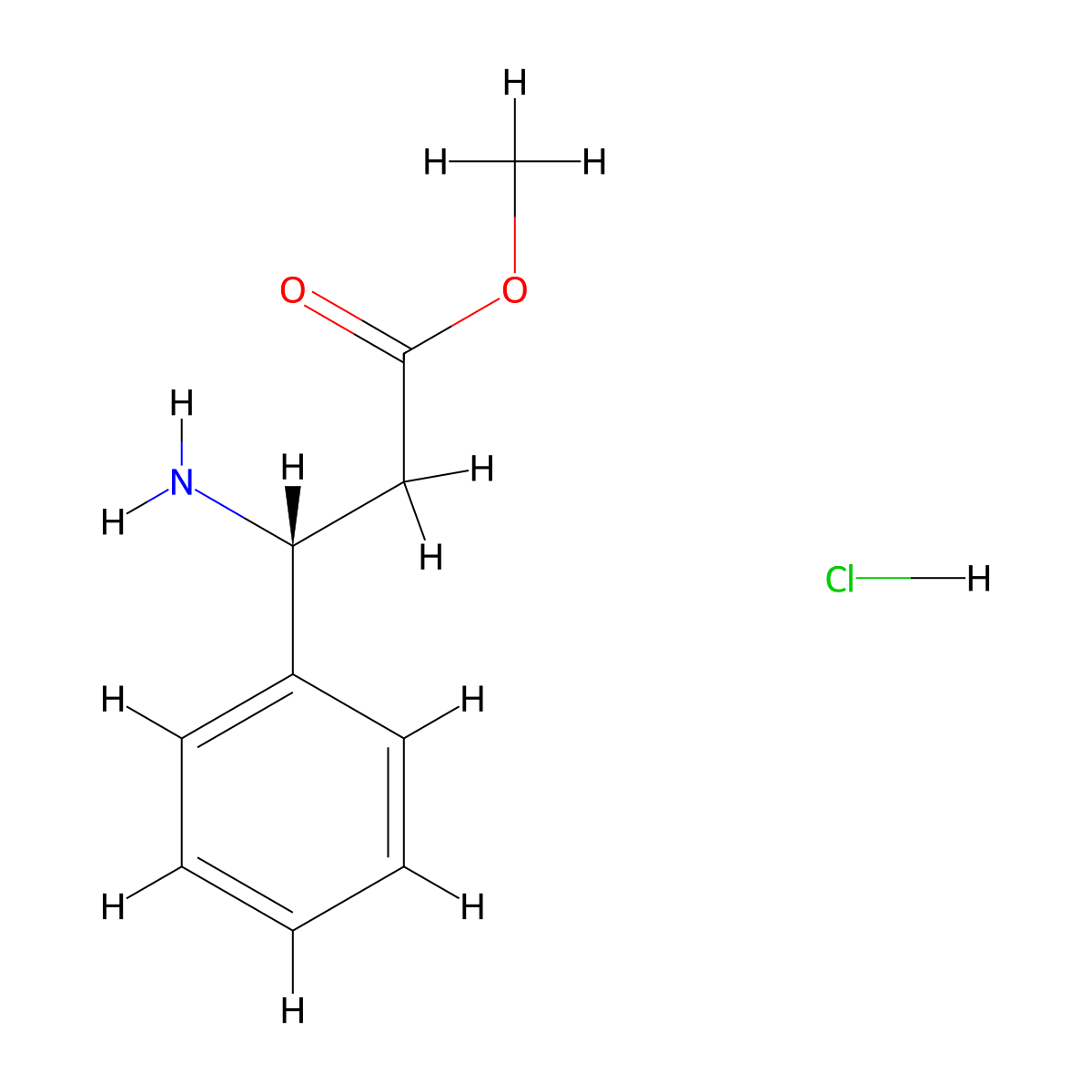 methyl (3R)-3-amino-3-phenylpropanoate hydrochloride molecular structure, CAS 22838-46-6