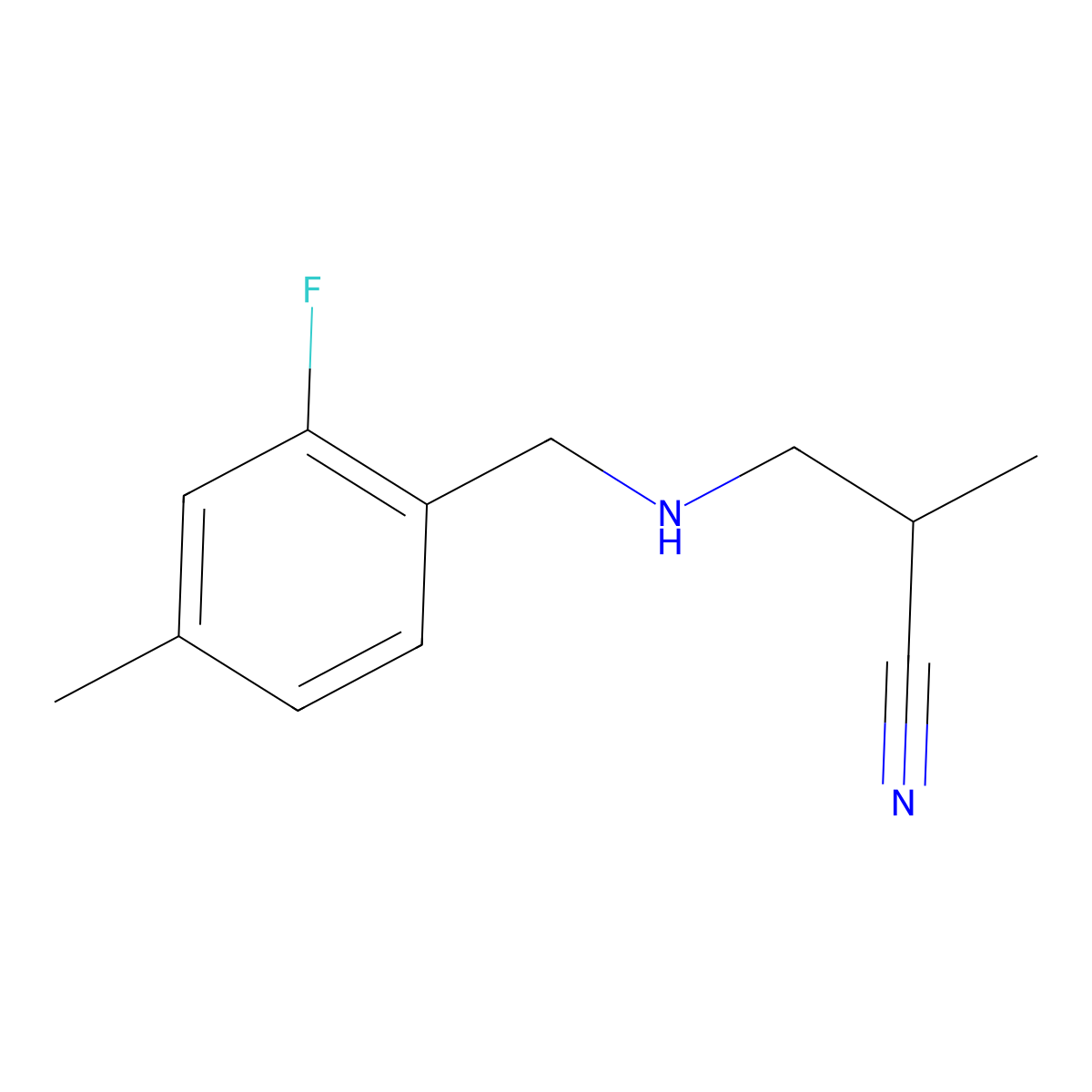 3-{[(2-Fluoro-4-methylphenyl)methyl]amino}-2-methylpropanenitrile molecular structure, CAS 2283814-10-6