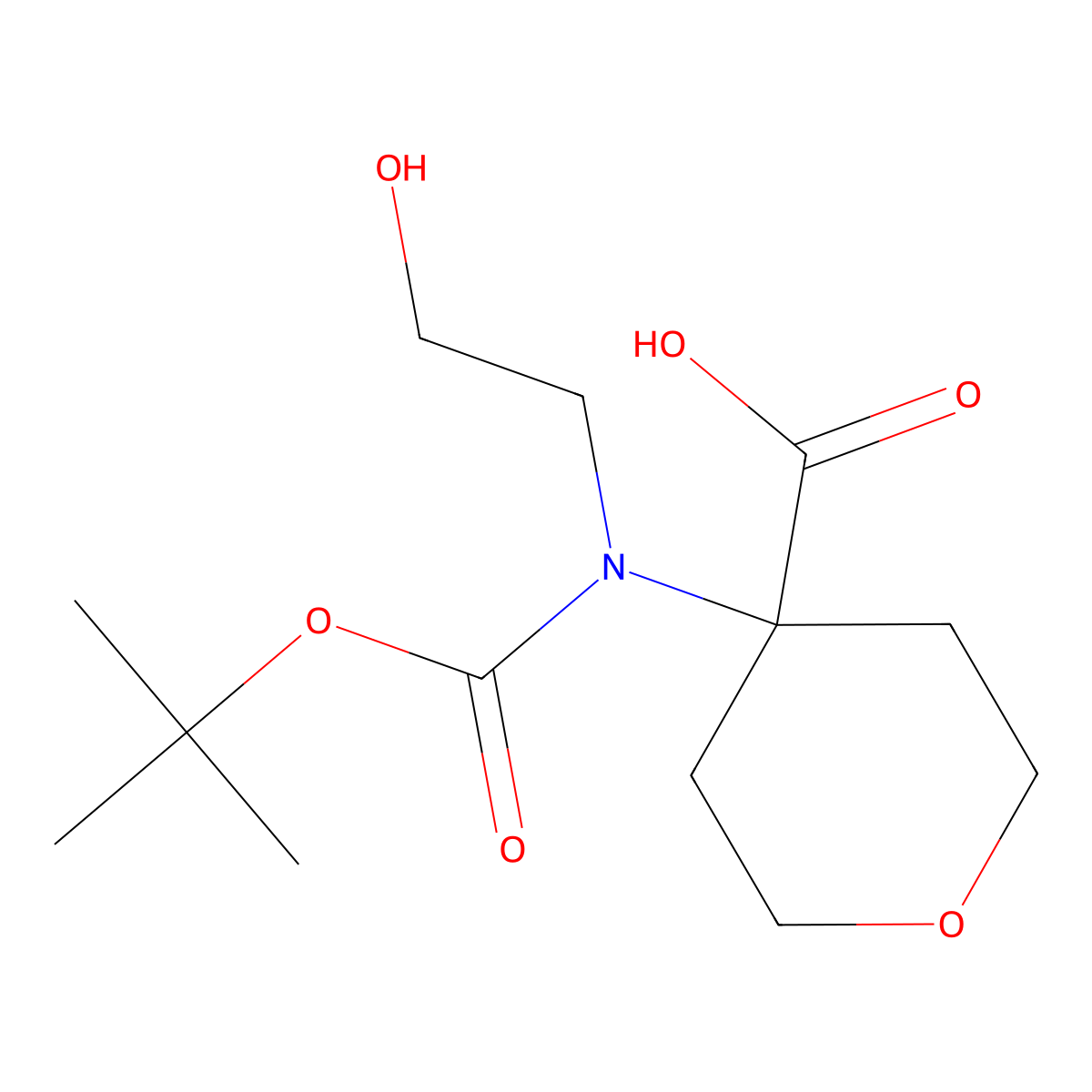 4-{[(Tert-butoxy)carbonyl](2-hydroxyethyl)amino}oxane-4-carboxylic acid molecular structure, CAS 2284164-52-7