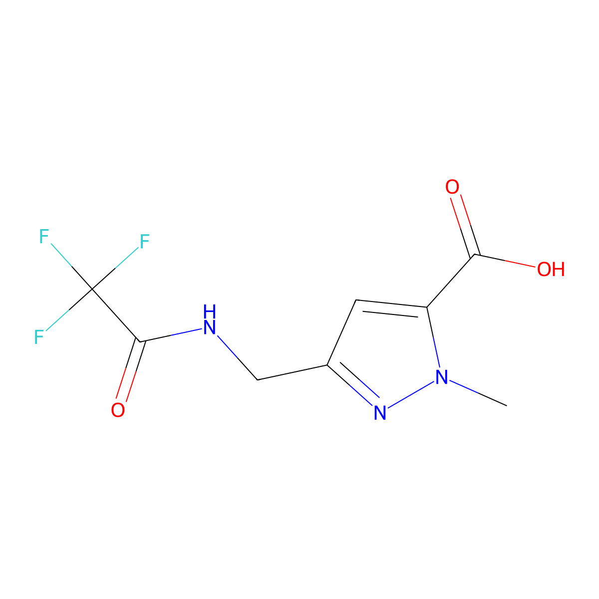 1-methyl-3-[(trifluoroacetamido)methyl]-1H-pyrazole-5-carboxylic acid molecular structure, CAS 2284253-57-0