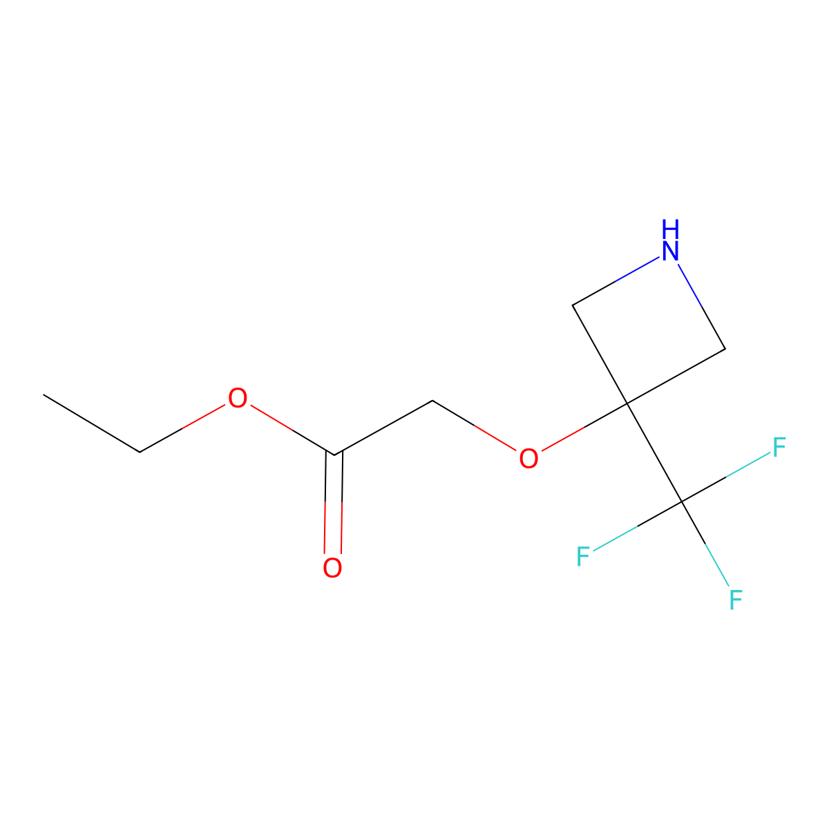 Ethyl 2-{[3-(trifluoromethyl)azetidin-3-yl]oxy}acetate molecular structure, CAS 2284389-52-0
