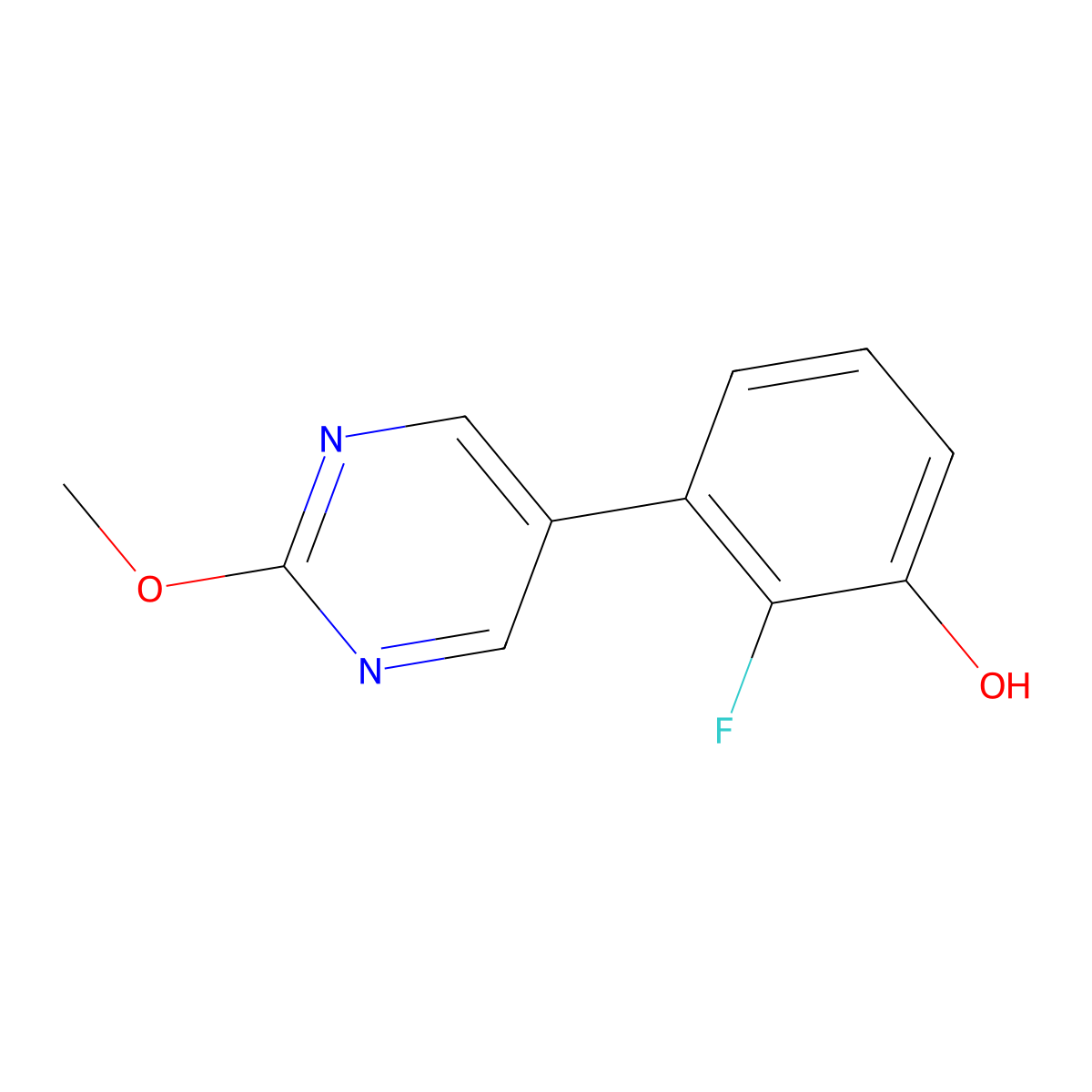2-Fluoro-3-(2-methoxy-5-pyrimidinyl)phenol molecular structure, CAS 2284409-65-8