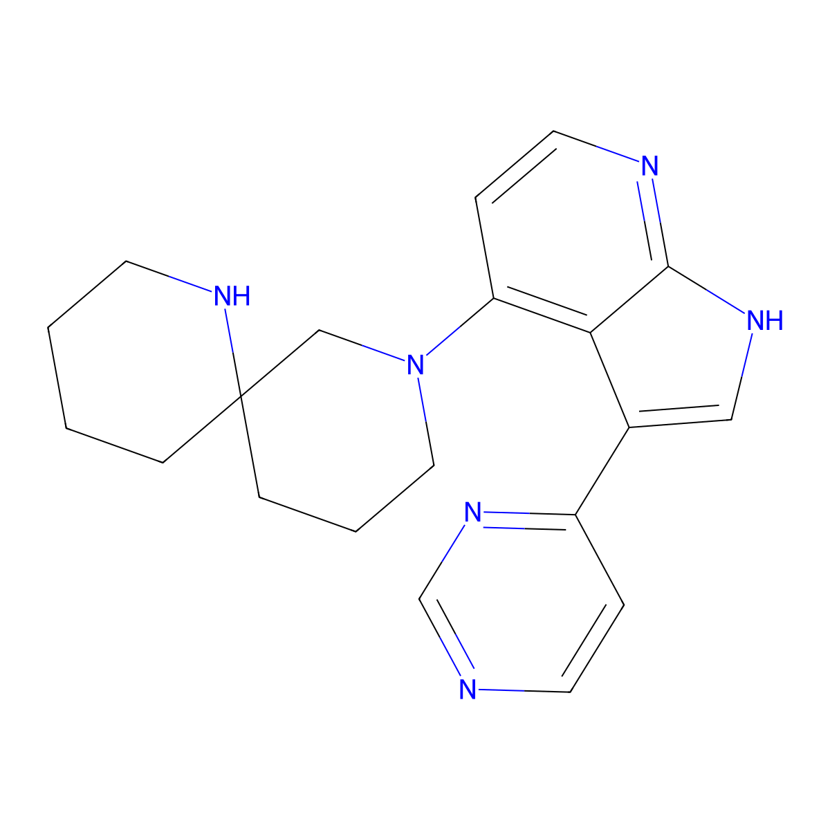 8-[3-(pyrimidin-4-yl)-1H-pyrrolo[2,3-b]pyridin-4-yl]-1,8-diazaspiro[5.5]undecane molecular structure, CAS 2284549-73-9