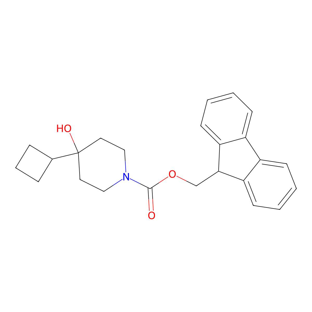 (9H-fluoren-9-yl)methyl 4-cyclobutyl-4-hydroxypiperidine-1-carboxylate molecular structure, CAS 2284587-81-9