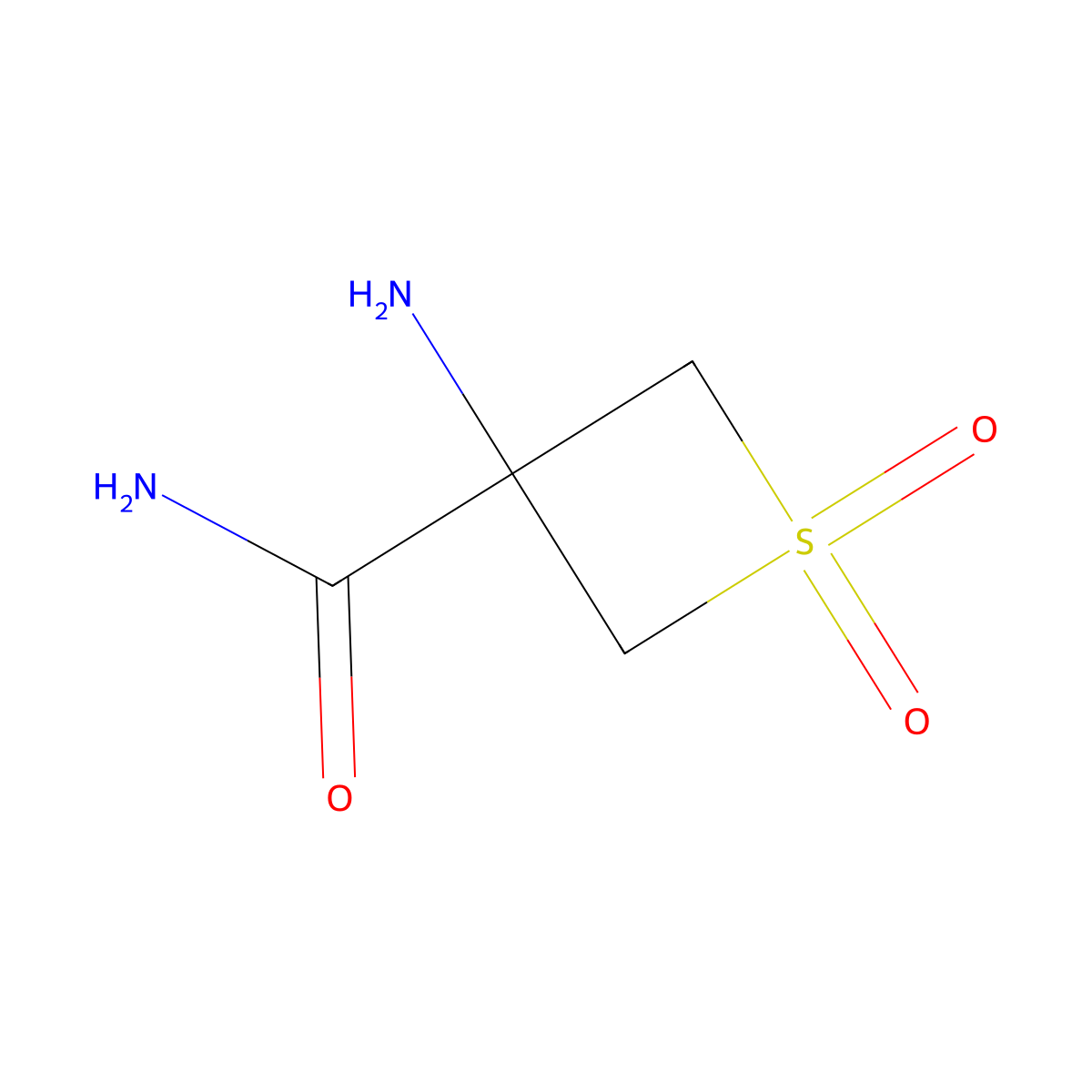 3-Amino-1,1-dioxo-thietane-3-carboxamide molecular structure, CAS 2284963-77-3