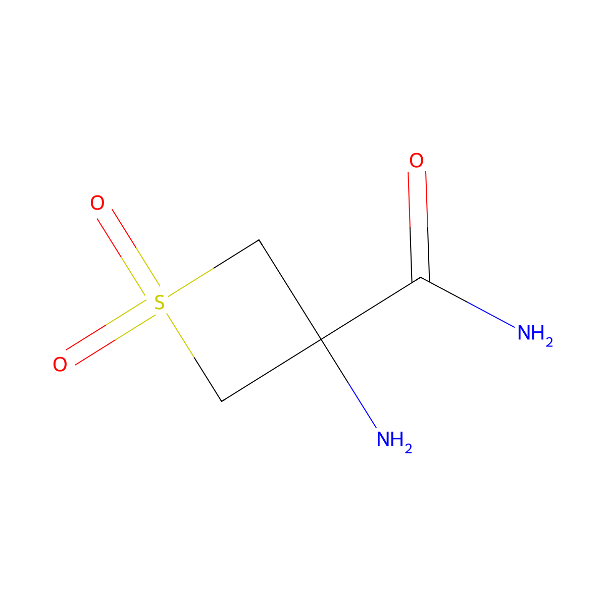 3-Amino-1,1-dioxo-thietane-3-carboxamide molecular structure, CAS 2284963-77-3