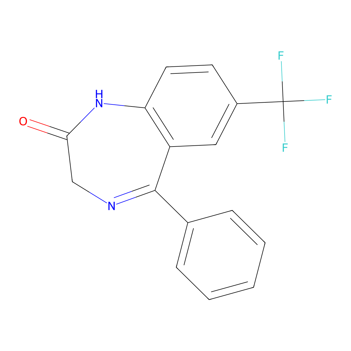 1,3-Dihydro-5-phenyl-7-(trifluoromethyl)-2H-1,4-benzodiazepin-2-one molecular structure, CAS 2285-16-7