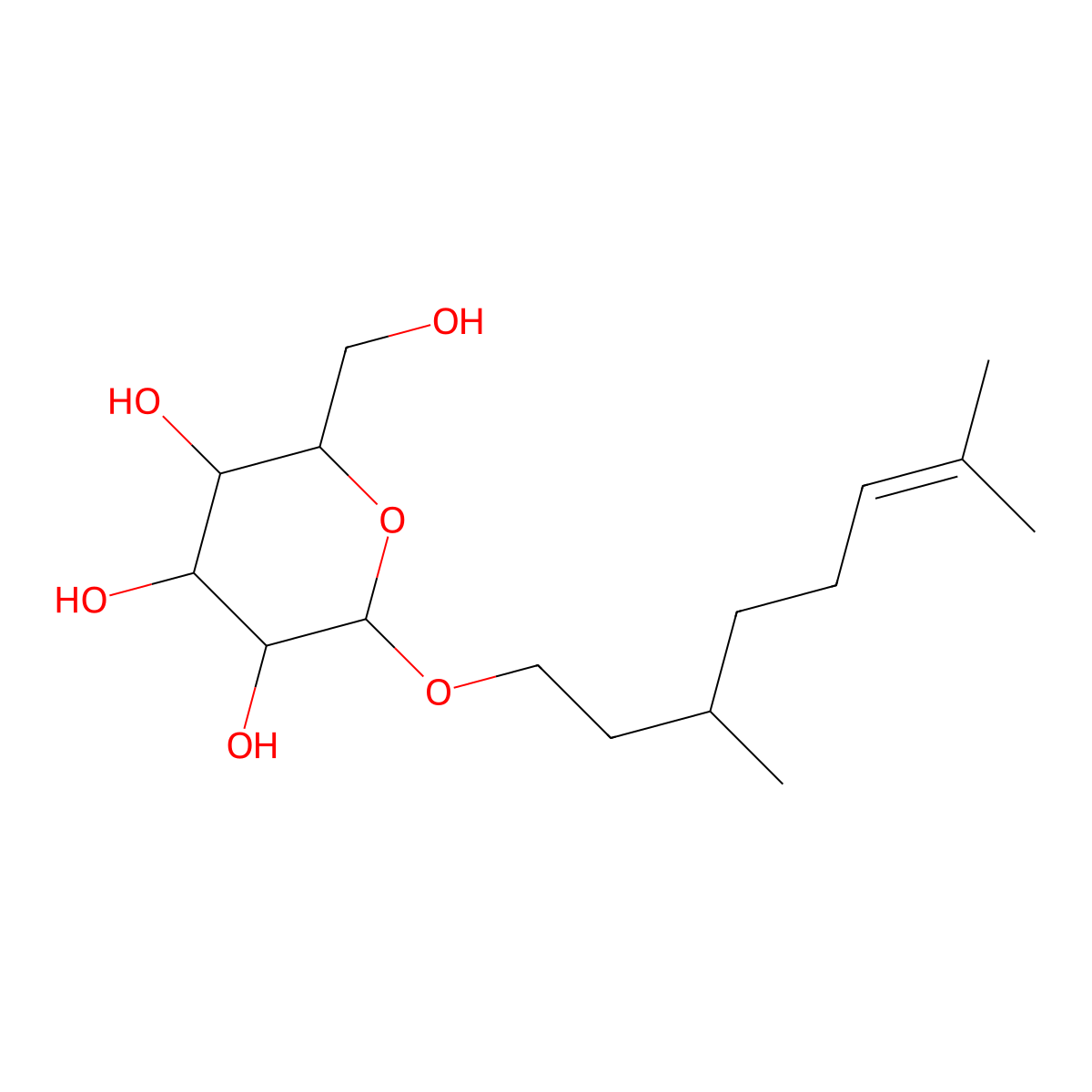 Citronellol glucoside molecular structure, CAS 22850-15-3