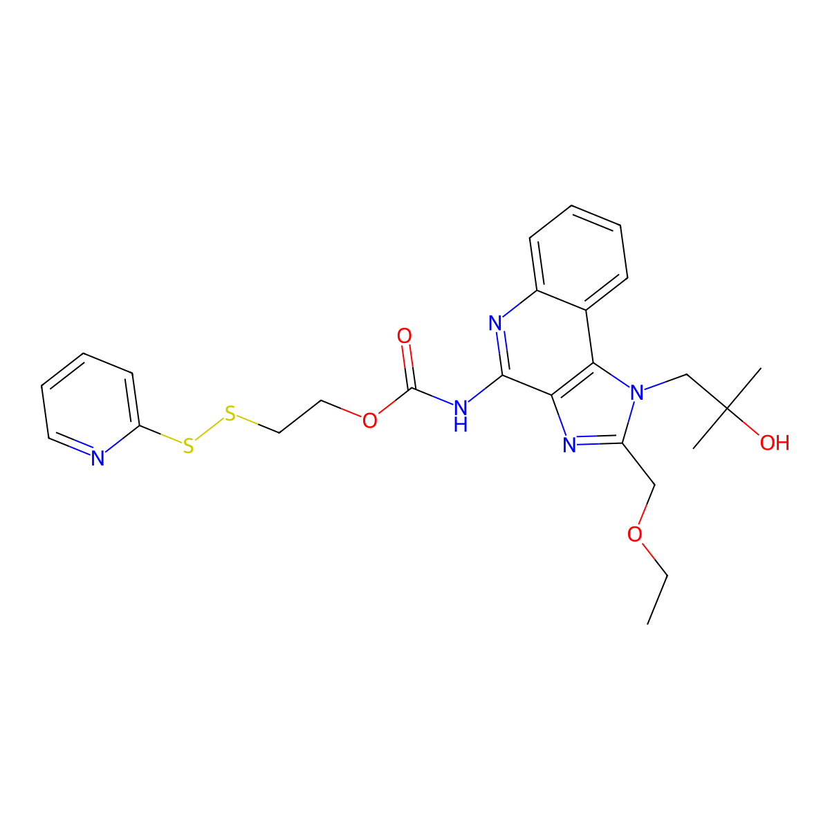 2-(pyridin-2-yldisulfaneyl)ethyl (2-(ethoxymethyl)-1-(2-hydroxy-2-methylpropyl)-1H-imidazo[4,5-c]quinolin-4-yl)carbamate molecular structure, CAS 2285373-01-3