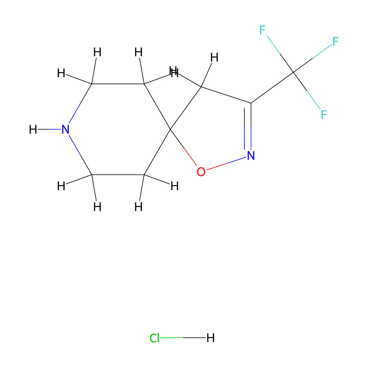 3-(Trifluoromethyl)-1-oxa-2,8-diazaspiro(4.5)dec-2-ene hydrochloride molecular structure, CAS 2285440-51-7