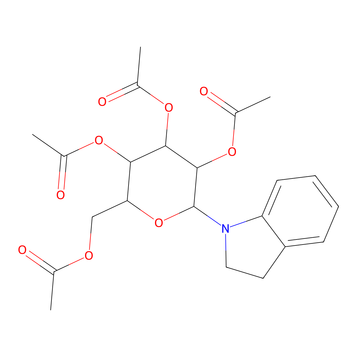 1-(2,3,4,6-tetra-O-acetylhexopyranosyl)-2,3-dihydro-1H-indole molecular structure, CAS 22855-03-4