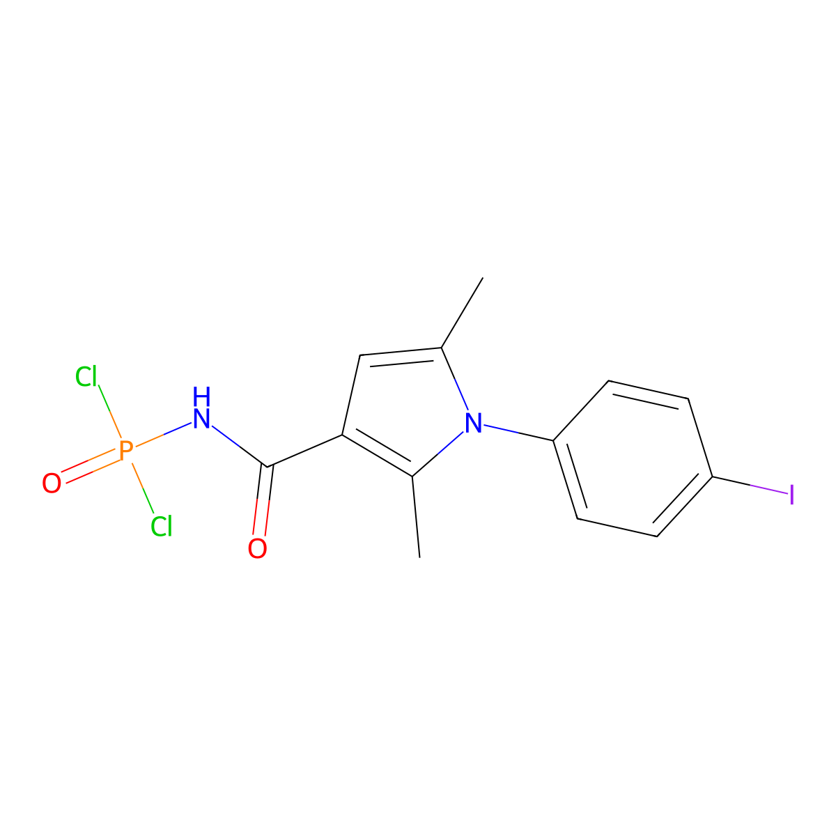 (1-(4-Iodophenyl)-2,5-dimethyl-1H-pyrrole-3-carbonyl)phosphoramidic dichloride molecular structure, CAS 228566-42-5