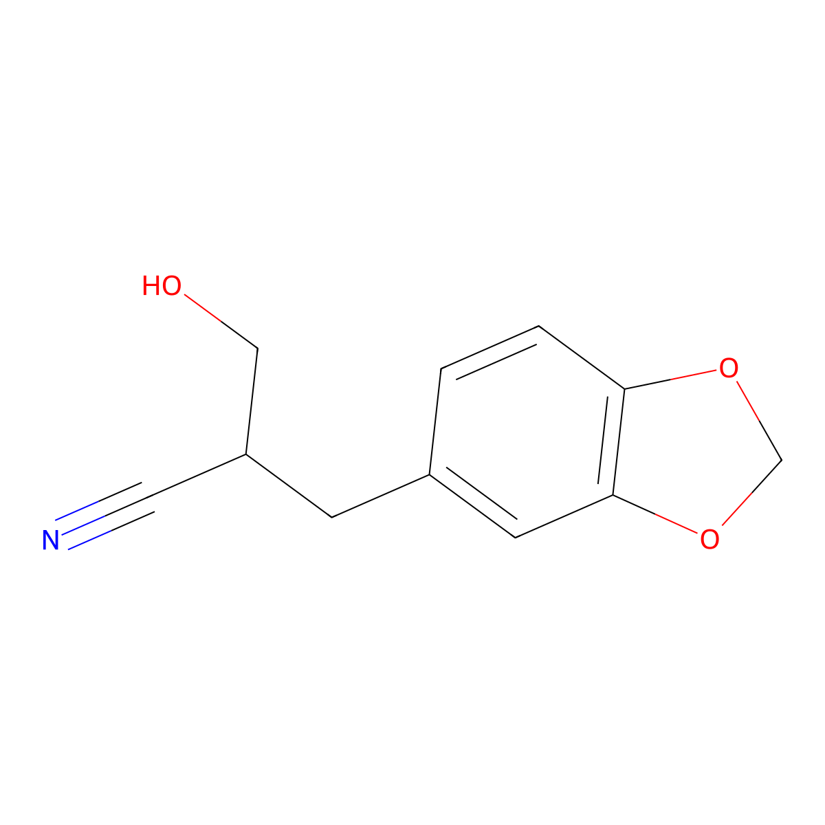 3-(Benzo[d][1,3]dioxol-5-yl)-2-(hydroxymethyl)propanenitrile molecular structure, CAS 2286-45-5