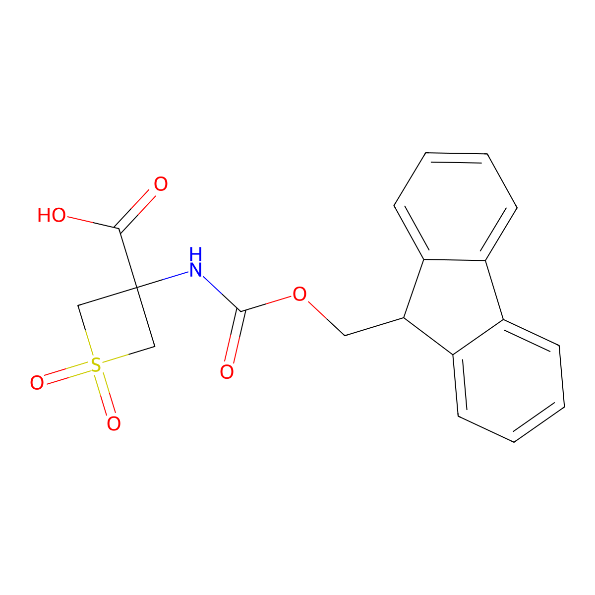 3-({[(9H-fluoren-9-yl)methoxy]carbonyl}amino)-1,1-dioxo-1lambda6-thietane-3-carboxylic acid molecular structure, CAS 2286072-73-7
