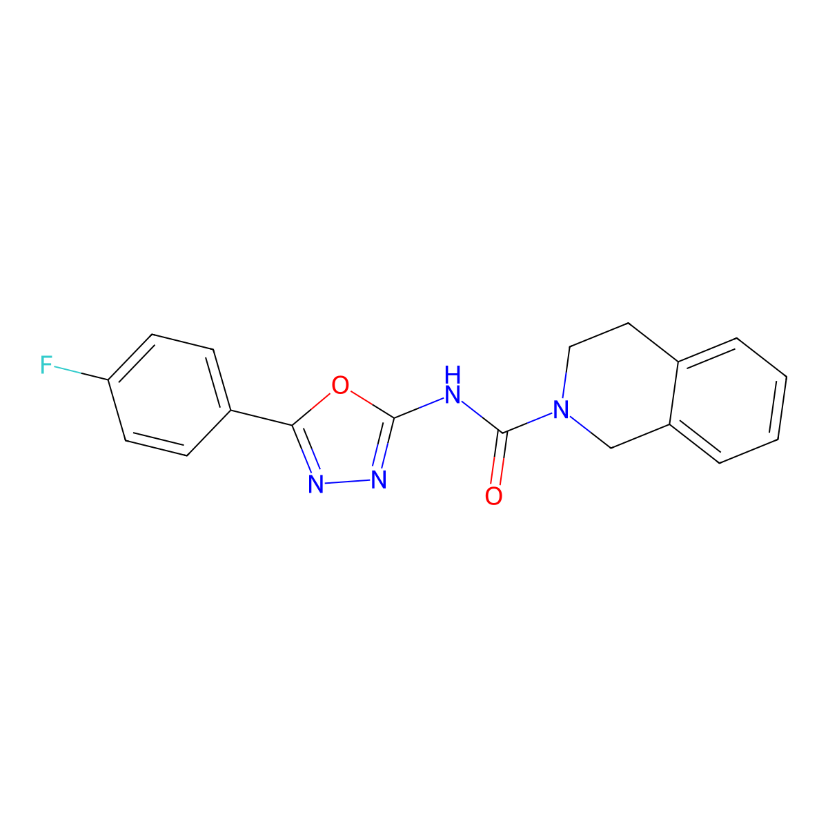 N-(5-(4-Fluorophenyl)-1,3,4-oxadiazol-2-yl)-3,4-dihydroisoquinoline-2(1H)-carboxamide molecular structure, CAS 2286411-30-9