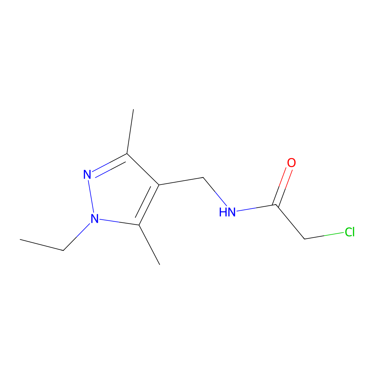 2-chloro-N-[(1-ethyl-3,5-dimethyl-1H-pyrazol-4-yl)methyl]acetamide molecular structure, CAS 2286555-78-8