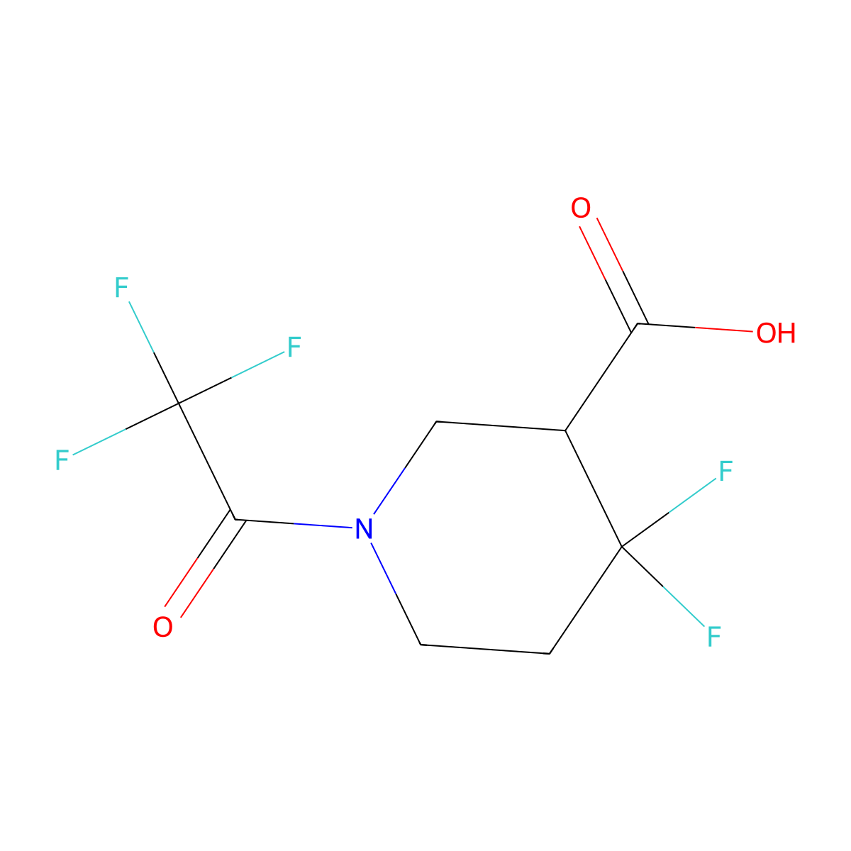 4,4-Difluoro-1-(trifluoroacetyl)piperidine-3-carboxylic acid molecular structure, CAS 2286680-57-5