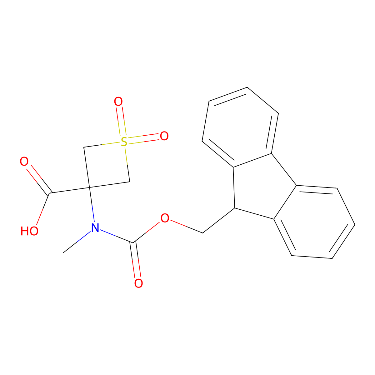 3-({[(9H-fluoren-9-yl)methoxy]carbonyl}(methyl)amino)-1,1-dioxo-1lambda6-thietane-3-carboxylic acid molecular structure, CAS 2287001-82-3