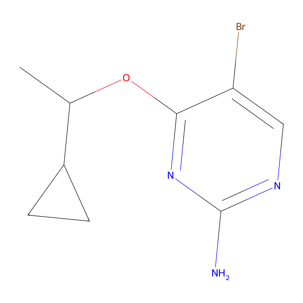 5-Bromo-4-(1-cyclopropylethoxy)pyrimidin-2-amine molecular structure, CAS 2287030-64-0