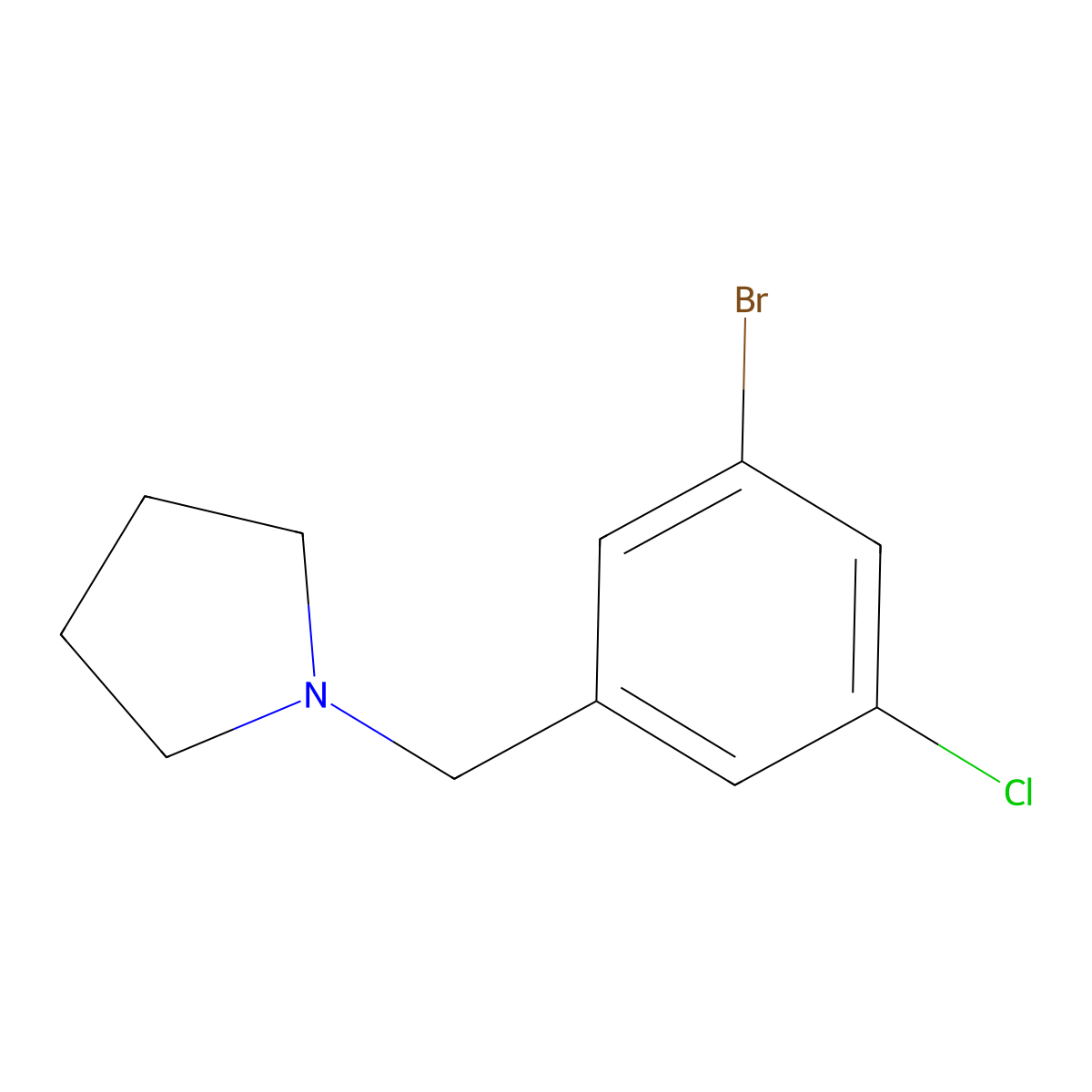 1-[(3-Bromo-5-chlorophenyl)methyl]pyrrolidine molecular structure, CAS 2287065-66-9