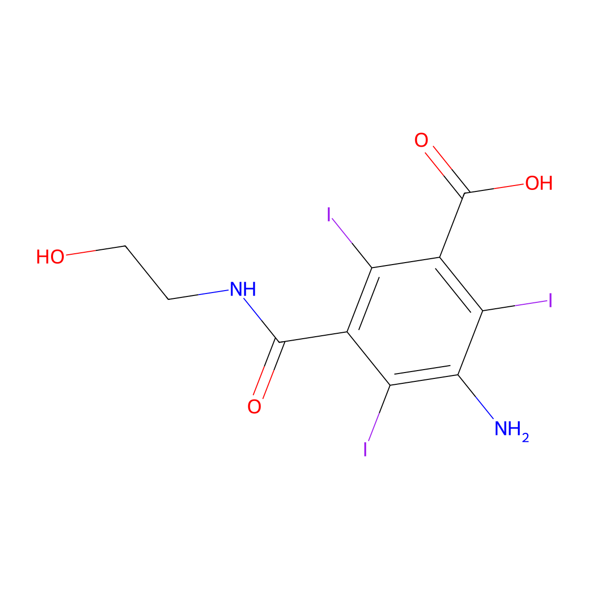 3-Amino-5-[[(2-hydroxyethyl)amino]carbonyl]-2,4,6-triiodobenzoic acid molecular structure, CAS 22871-58-5