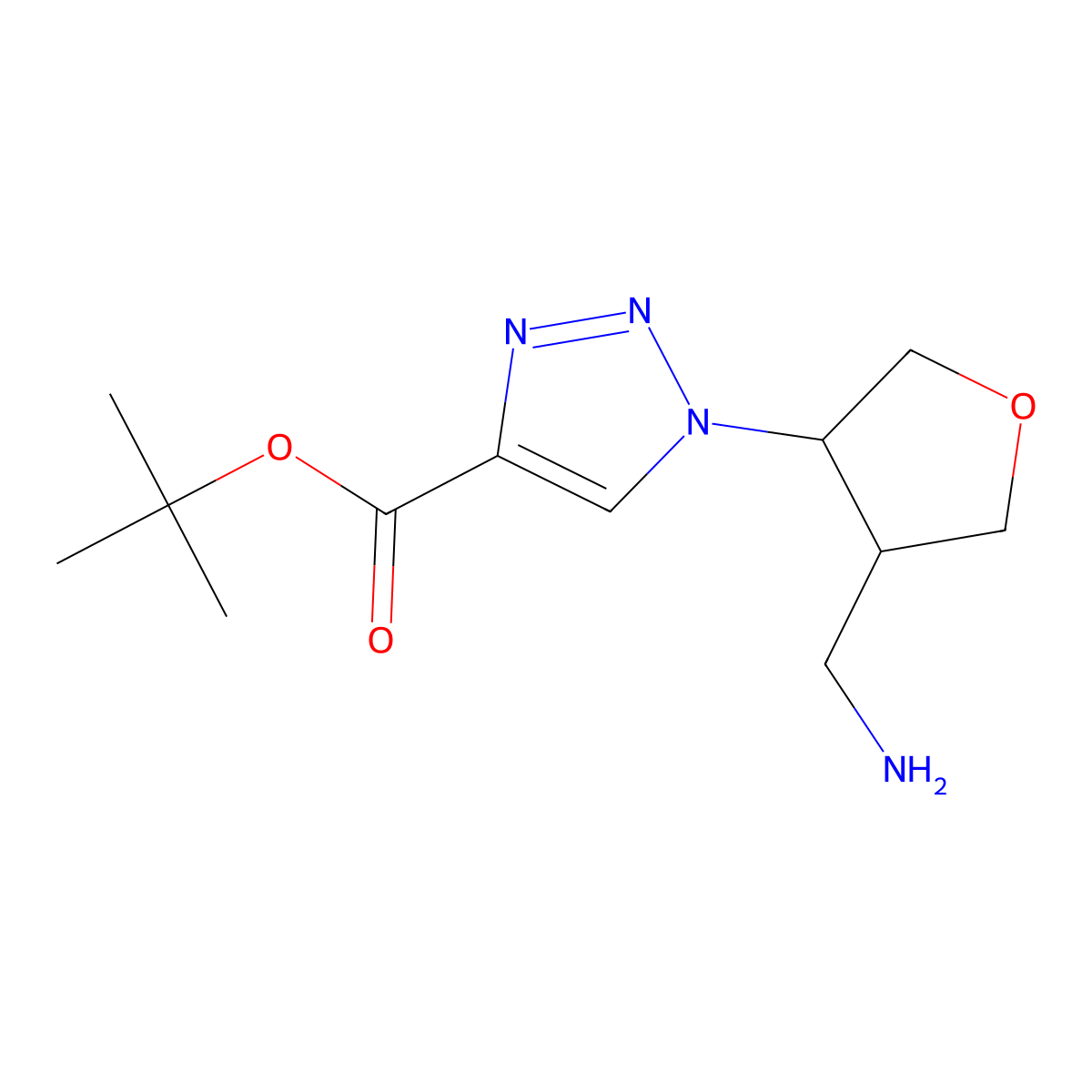 rac-tert-butyl 1-[(3R,4R)-4-(aminomethyl)oxolan-3-yl]-1H-1,2,3-triazole-4-carboxylate molecular structure, CAS 2287236-67-1