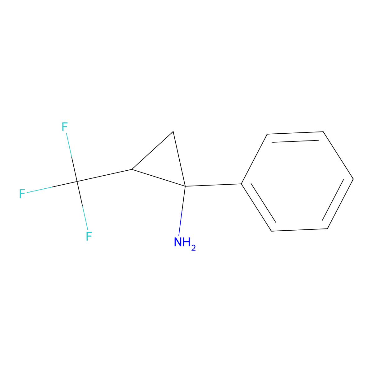 rac-(1R,2R)-1-phenyl-2-(trifluoromethyl)cyclopropan-1-amine molecular structure, CAS 2287237-03-8