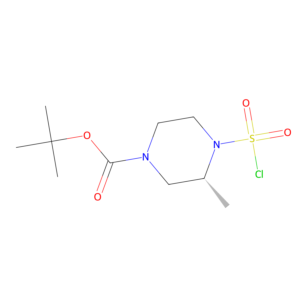 tert-butyl(3R)-4-(chlorosulfonyl)-3-methylpiperazine-1-carboxylate molecular structure, CAS 2287237-09-4