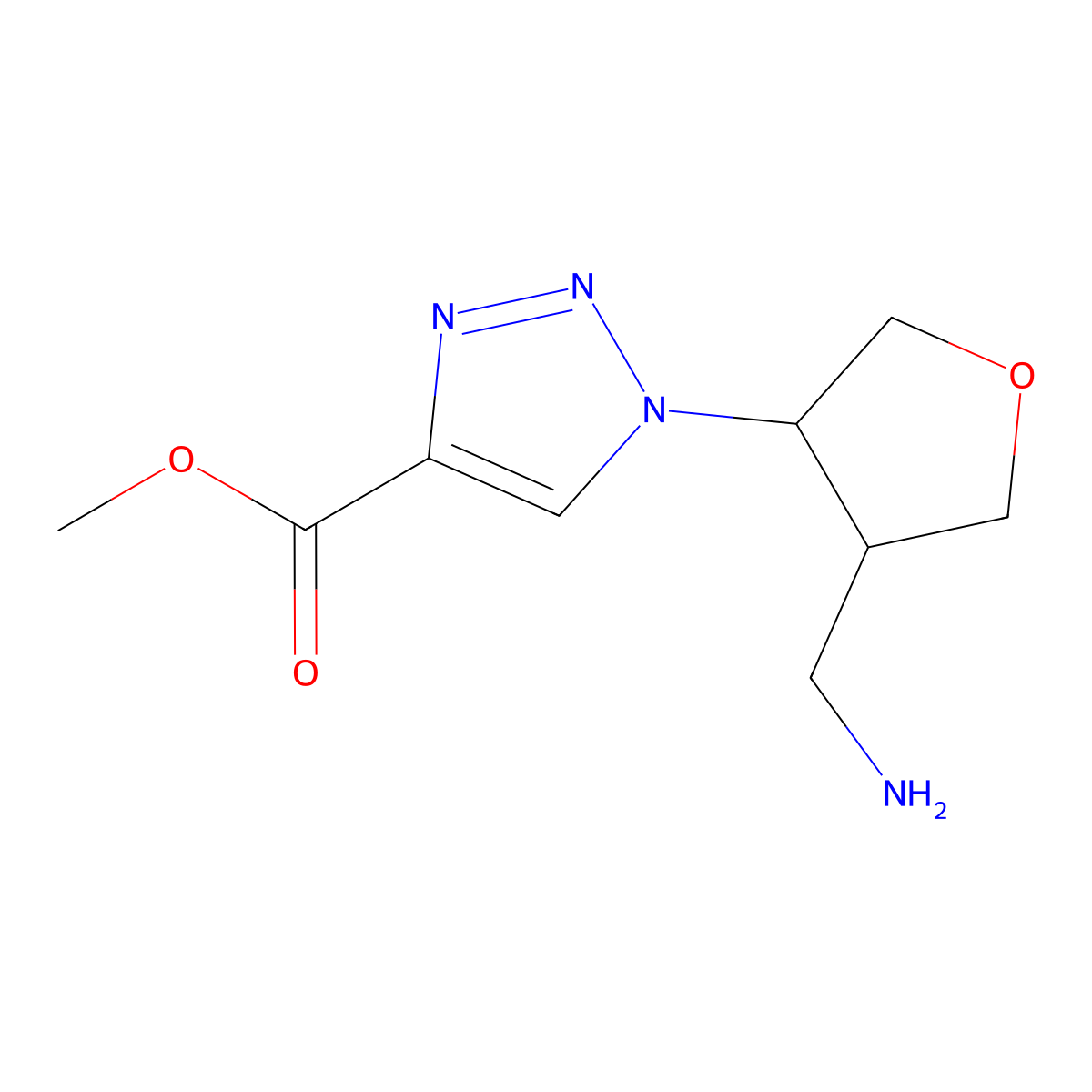 rac-methyl 1-[(3R,4R)-4-(aminomethyl)oxolan-3-yl]-1H-1,2,3-triazole-4-carboxylate molecular structure, CAS 2287237-12-9