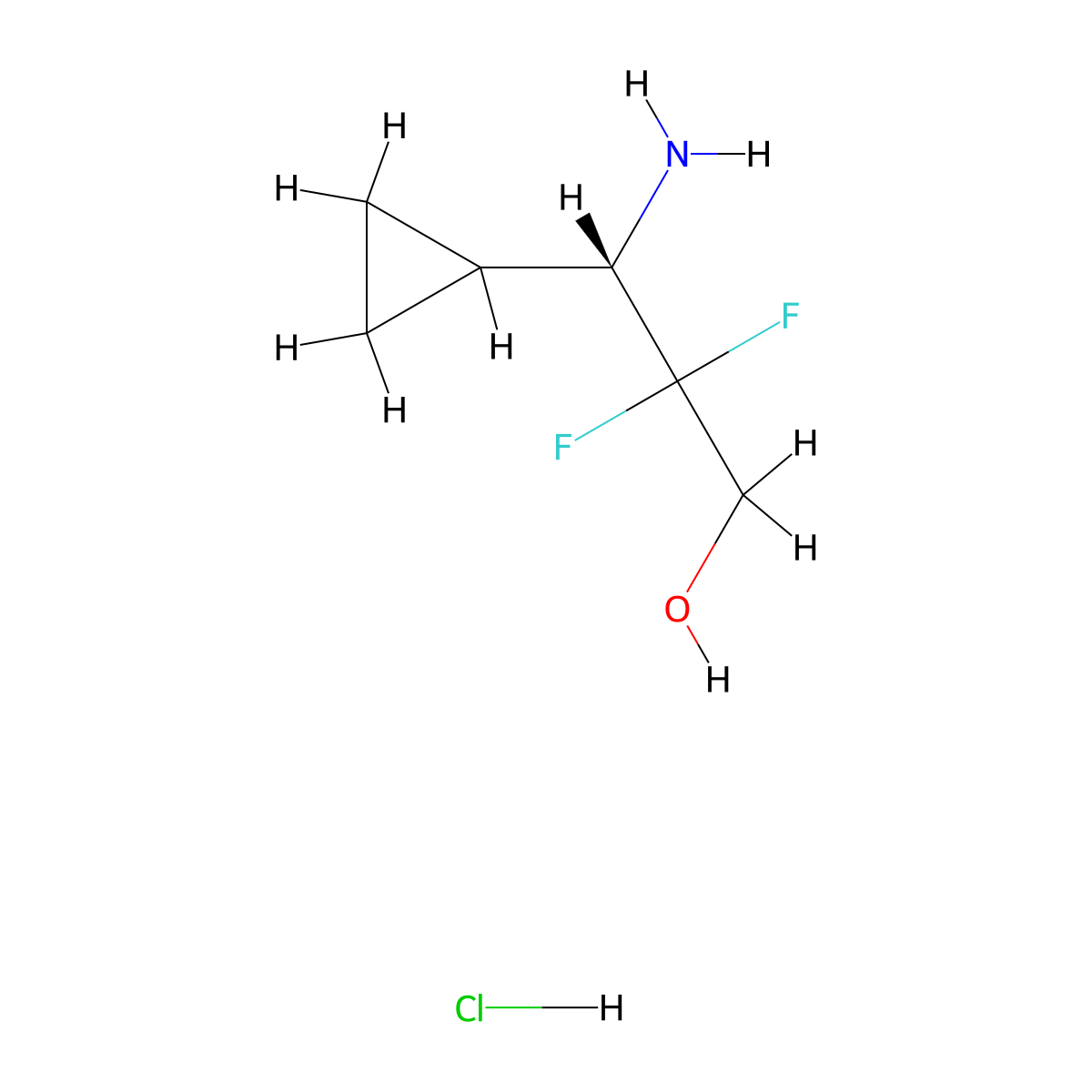(3S)-3-amino-3-cyclopropyl-2,2-difluoropropan-1-ol hydrochloride molecular structure, CAS 2287237-26-5