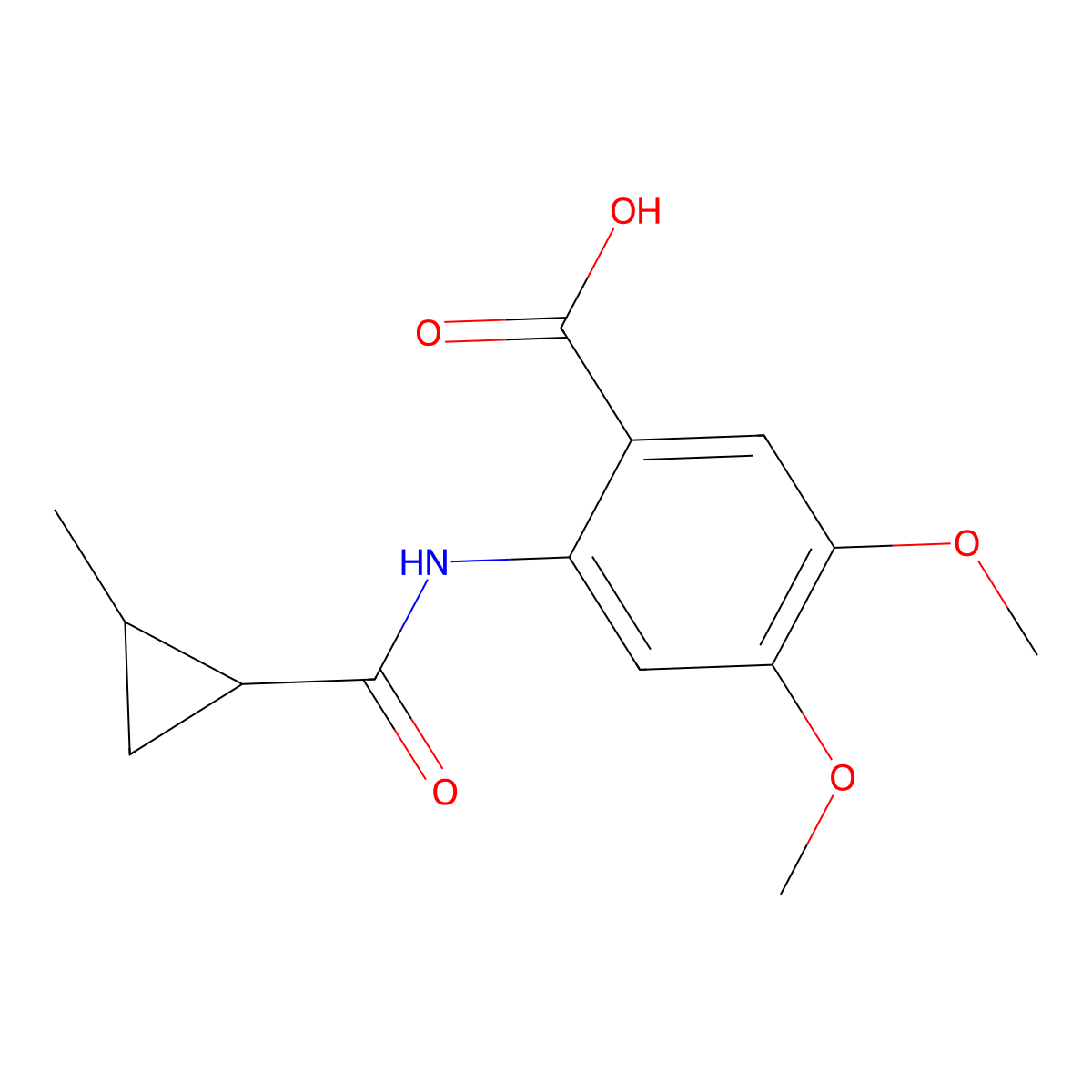 4,5-dimethoxy-2-[[(1R,2R)-2-methylcyclopropanecarbonyl]amino]benzoic acid molecular structure, CAS 2287237-29-8