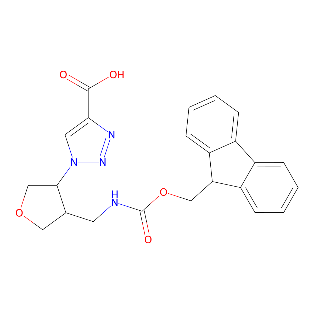 rac-1-[(3R,4R)-4-[({[(9H-fluoren-9-yl)methoxy]carbonyl}amino)methyl]oxolan-3-yl]-1H-1,2,3-triazole-4-carboxylic acid molecular structure, CAS 2287237-54-9