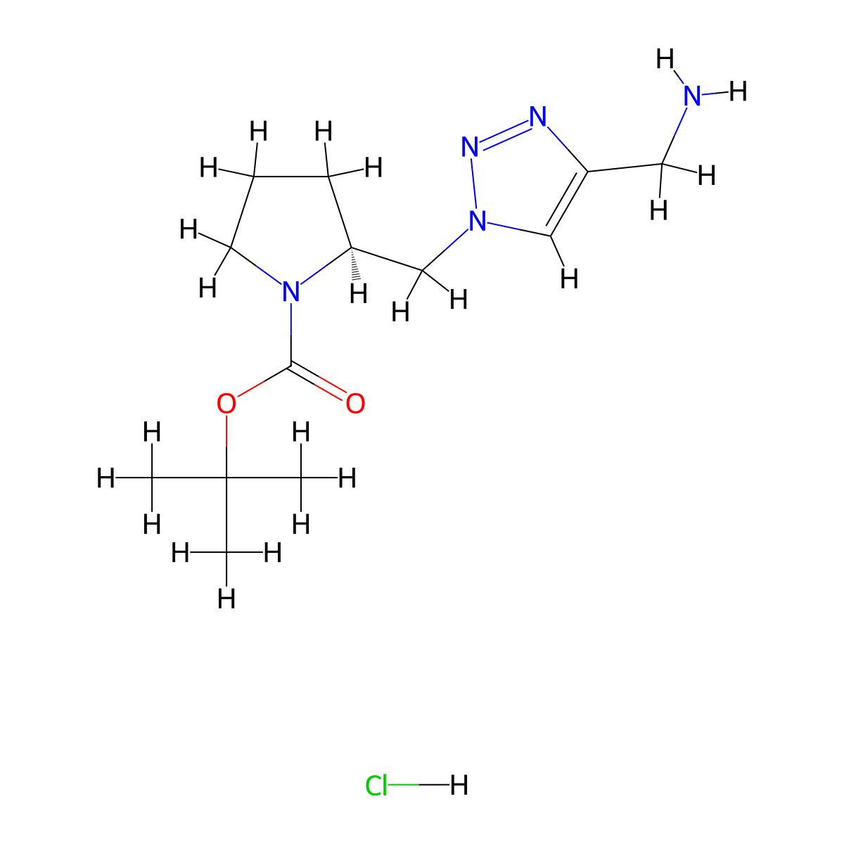 tert-butyl(2S)-2-{[4-(aminomethyl)-1H-1,2,3-triazol-1-yl]methyl}pyrrolidine-1-carboxylatehydrochloride molecular structure, CAS 2287237-75-4