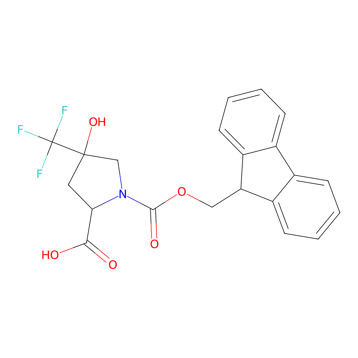 (2S,4S)-1-{[(9H-fluoren-9-yl)methoxy]carbonyl}-4-hydroxy-4-(trifluoromethyl)pyrrolidine-2-carboxylic acid molecular structure, CAS 2287238-07-5