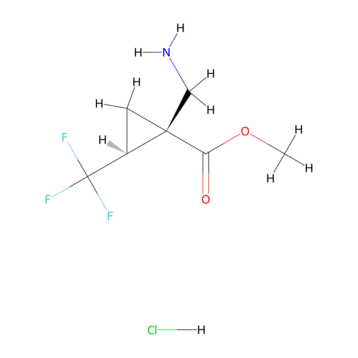 rac-methyl(1R,2R)-1-(aminomethyl)-2-(trifluoromethyl)cyclopropane-1-carboxylatehydrochloride molecular structure, CAS 2287238-32-6