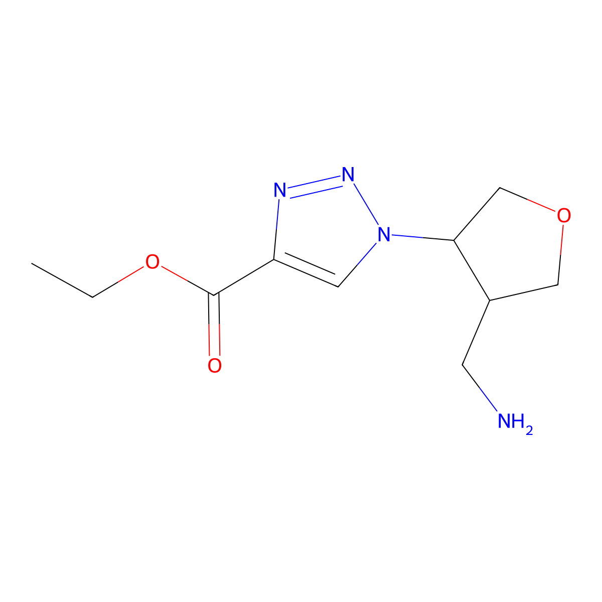 rac-ethyl 1-[(3R,4R)-4-(aminomethyl)oxolan-3-yl]-1H-1,2,3-triazole-4-carboxylate molecular structure, CAS 2287238-77-9