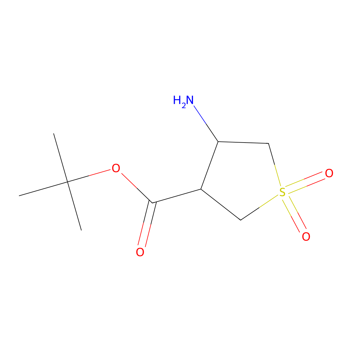 rac-tert-butyl (3R,4S)-4-amino-1,1-dioxo-1lambda6-thiolane-3-carboxylate molecular structure, CAS 2287238-86-0