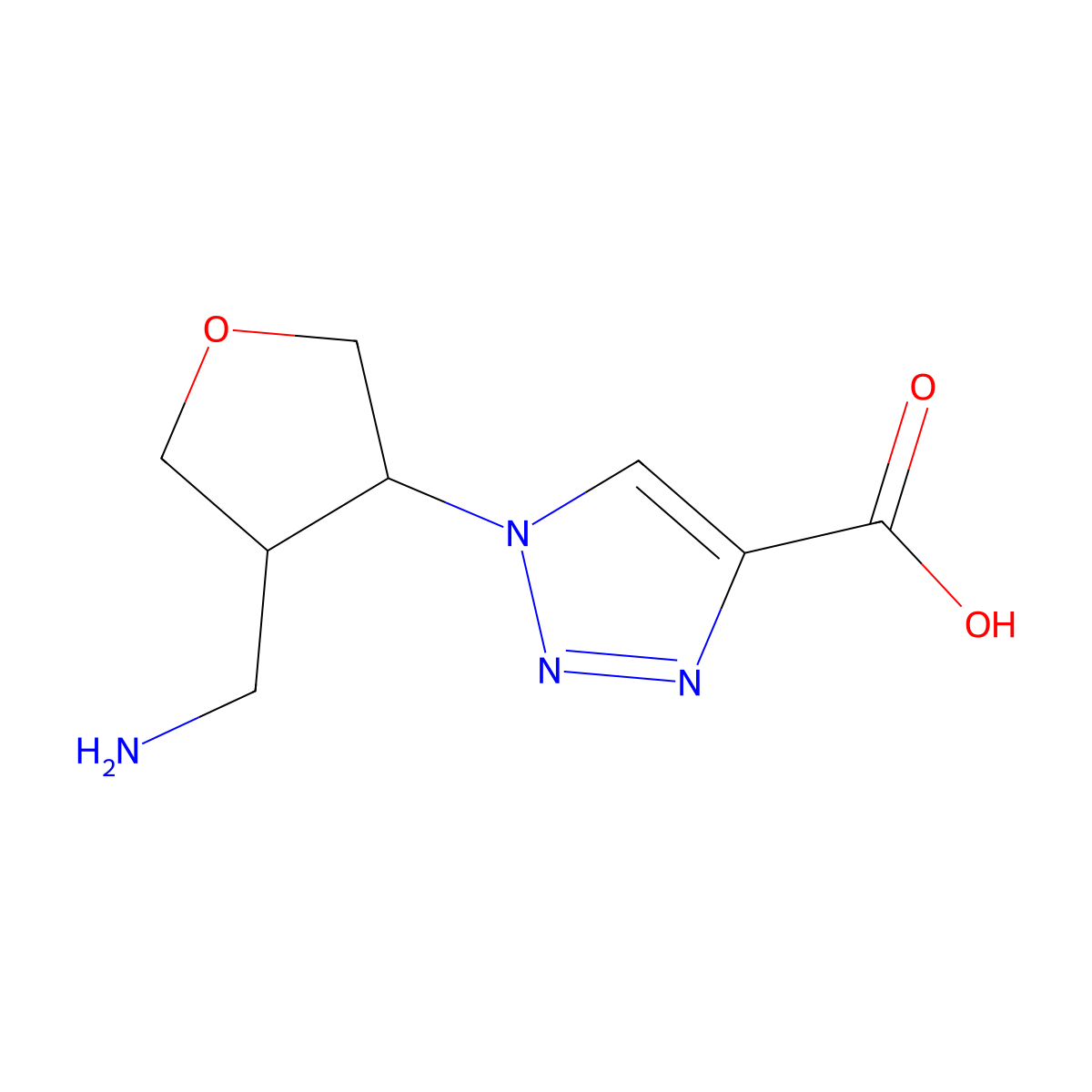 rac-1-[(3R,4R)-4-(aminomethyl)oxolan-3-yl]-1H-1,2,3-triazole-4-carboxylic acid molecular structure, CAS 2287239-00-1