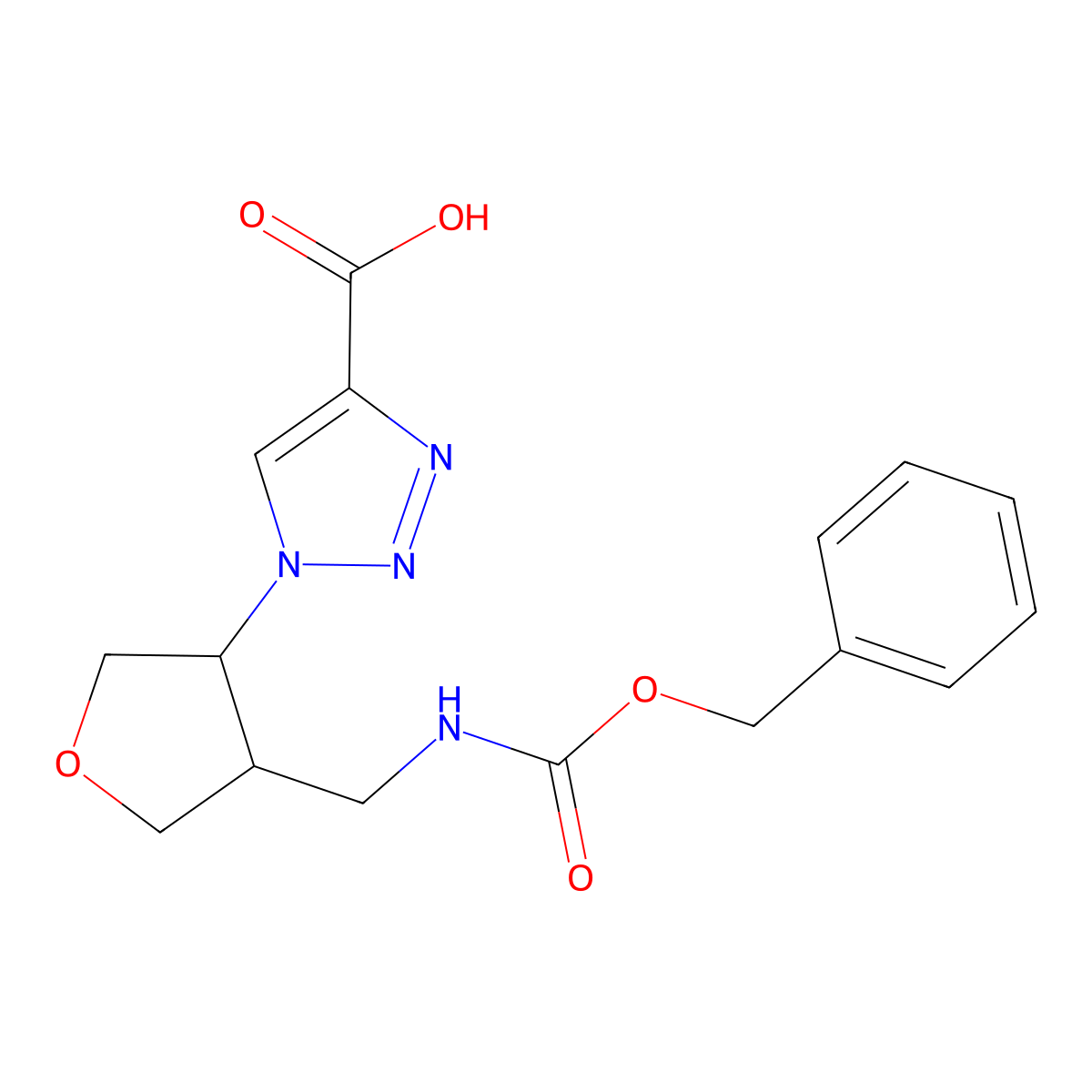 rac-1-[(3R,4R)-4-({[(benzyloxy)carbonyl]amino}methyl)oxolan-3-yl]-1H-1,2,3-triazole-4-carboxylic acid molecular structure, CAS 2287239-56-7