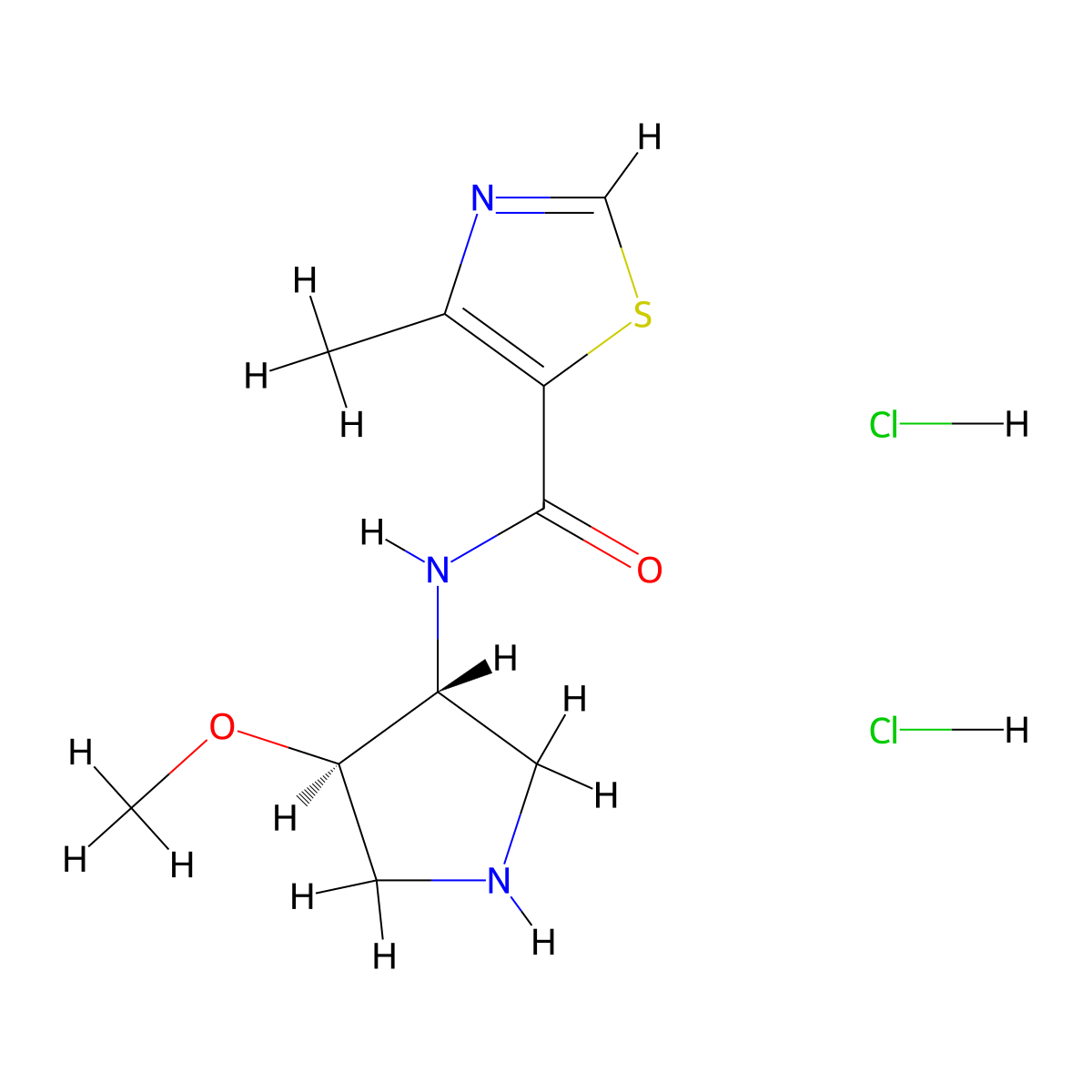 rac-N-[(3R,4R)-4-methoxypyrrolidin-3-yl]-4-methyl-1,3-thiazole-5-carboxamidedihydrochloride,trans molecular structure, CAS 2287246-60-8