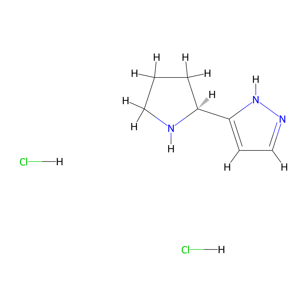 3-((2S)-pyrrolidin-2-yl)-1H-pyrazole dihydrochloride molecular structure, CAS 2287246-69-7