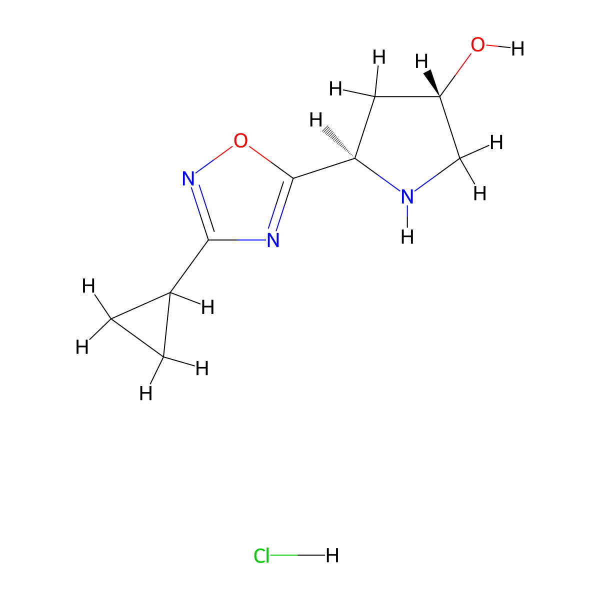 rac-(3R,5S)-5-(3-cyclopropyl-1,2,4-oxadiazol-5-yl)pyrrolidin-3-ol hydrochloride molecular structure, CAS 2287246-70-0