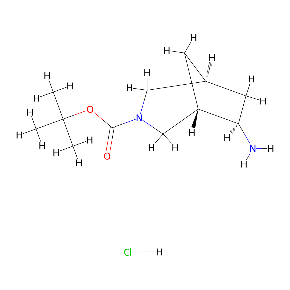 rac-tert-butyl (1R,5R,6S)-6-amino-3-azabicyclo(3.2.1)octane-3-carboxylate hydrochloride molecular structure, CAS 2287246-88-0