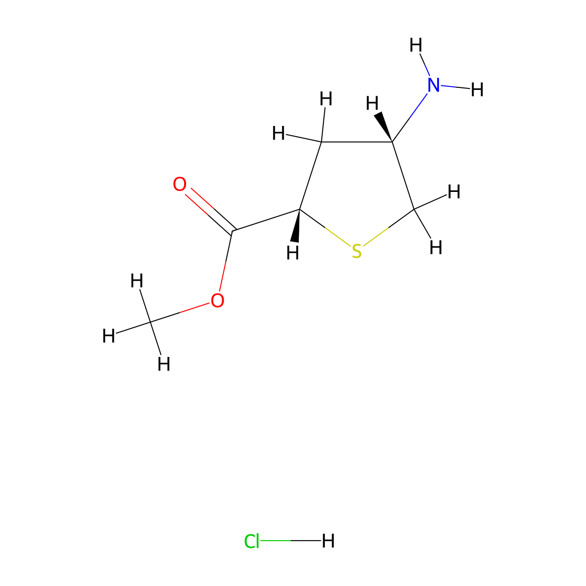 rac-methyl(2R,4R)-4-aminothiolane-2-carboxylatehydrochloride,cis molecular structure, CAS 2287246-95-9